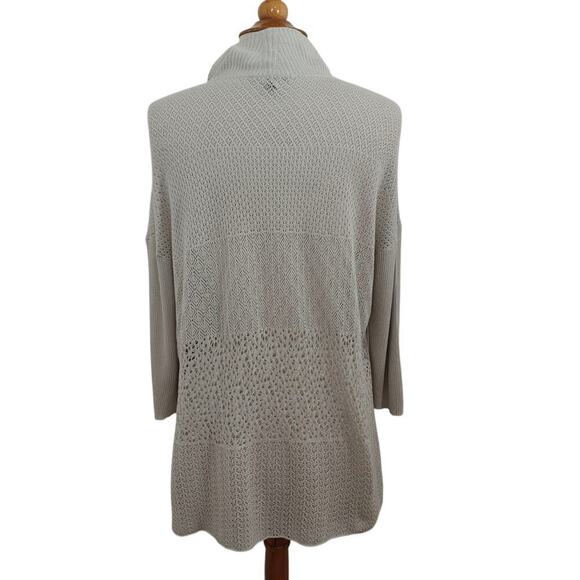 EILEEN FISHER Waterfall Open Front Cardigan Sweater Large Cream Open Knit Silk - Picture 5 of 8